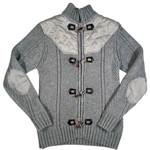 Lavane New York Mens Wool Blend Toggle Cardigan Gray Quilted Shoulder Size M